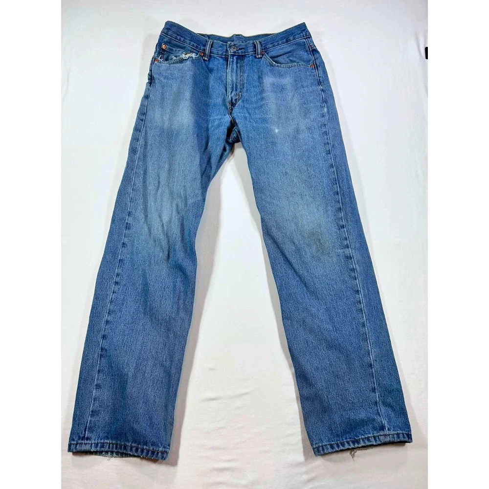 Levis 550 Relaxed Fit Tapered Leg Jeans Mens 33x32 Medium Blue Distressed Denim